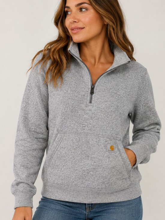 Carhartt Tops - Carhartt Women’s Relaxed Fit Quarter Zip Pullover Gray Flecked Sweatshirt M